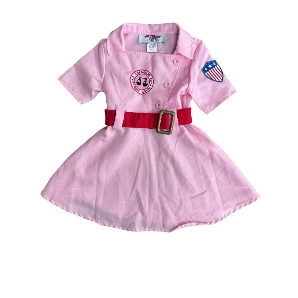 Girls League of Their Own Rockford Peaches Pink Baseball Dress Costume 4T Dottie